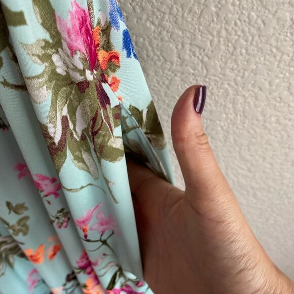 Bellamie Floral Maxi Dress Aqua Pink w/ Pockets Size L - Picture 5 of 12